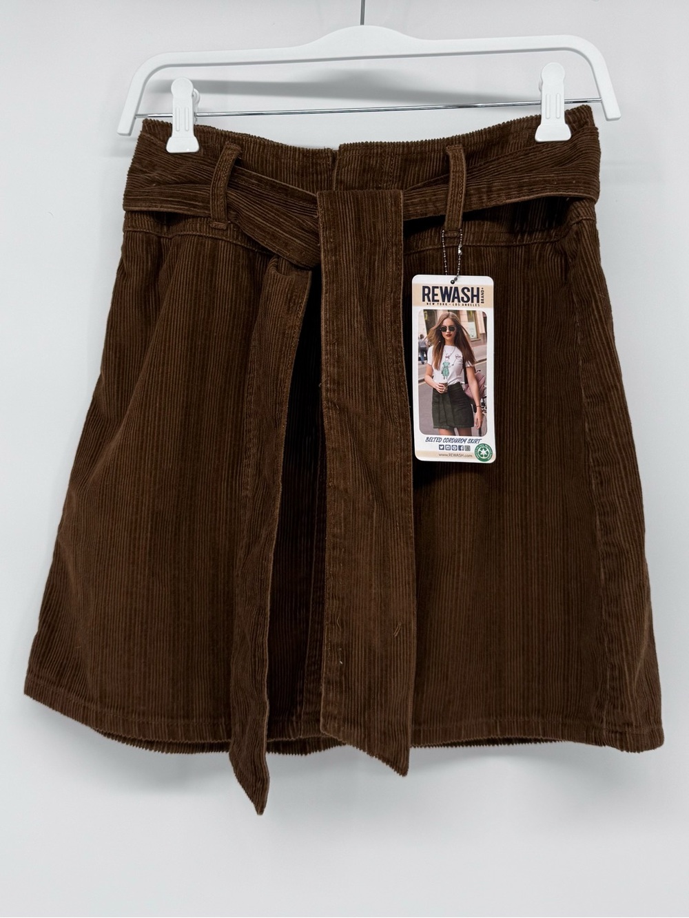 Rewash Brown Corduroy Belted High Waist Mini Skirt Size 5/27 NWT